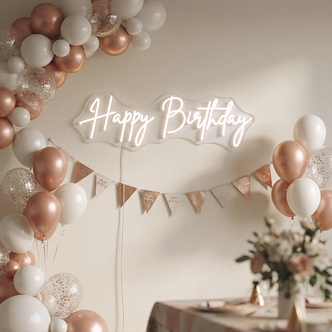 White Happy Birthday Neon Sign 2.0