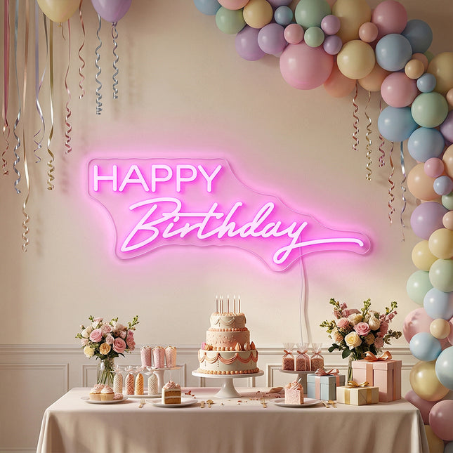 Light Pink Happy Birthday Neon Sign