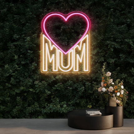 Light Pink Heart MUM Neon Sign