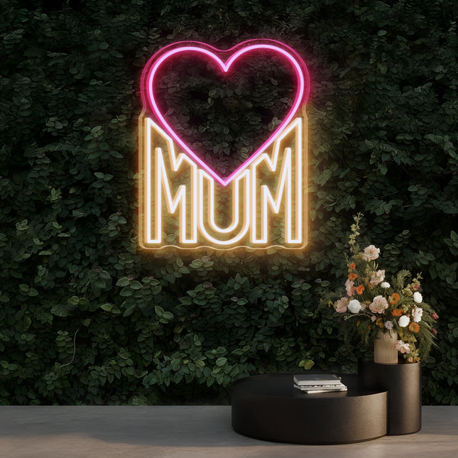 Light Pink Heart MUM Neon Sign