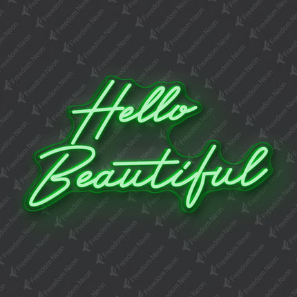 Green Hello Beautiful Neon Sign