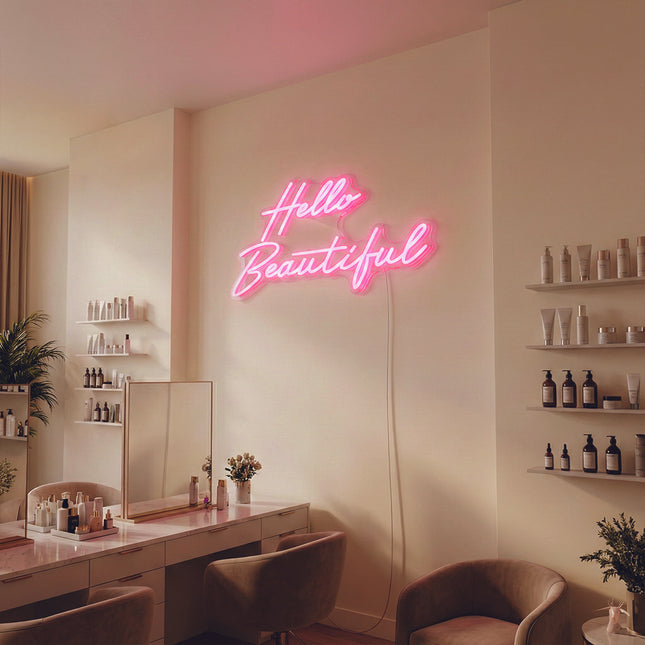Light Pink Hello Beautiful Neon Sign