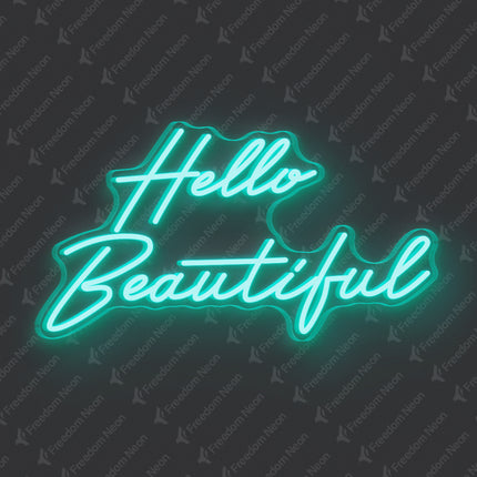 Mint Green Hello Beautiful Neon Sign