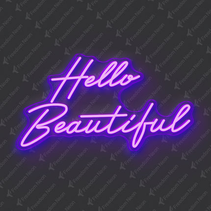 Purple Hello Beautiful Neon Sign