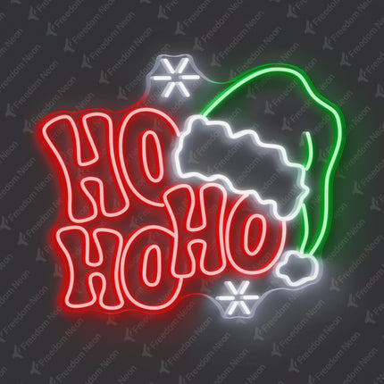 Green Ho Ho Ho & Santa Hat Neon Sign
