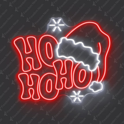 Red Ho Ho Ho & Santa Hat Neon Sign