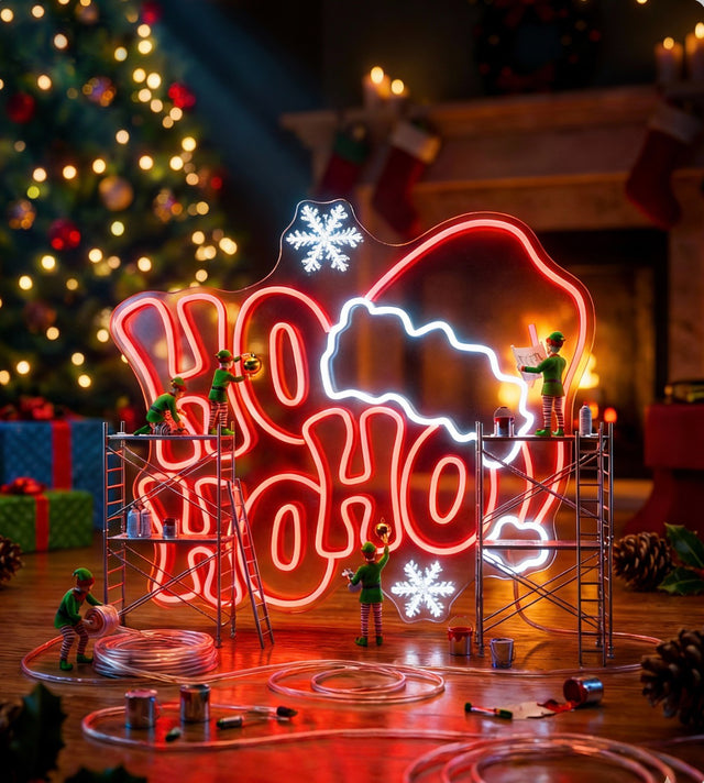 Ho Ho Ho & Santa Hat Neon Sign
