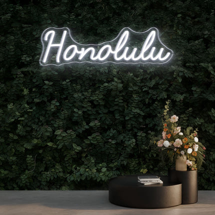 White Honolulu Neon Sign