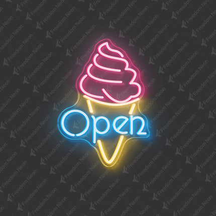 Ice Blue Open & Ice Cream Neon Sign