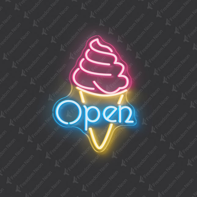 Ice Blue Open & Ice Cream Neon Sign