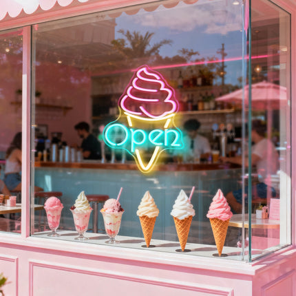 Mint Open & Ice Cream Neon Sign