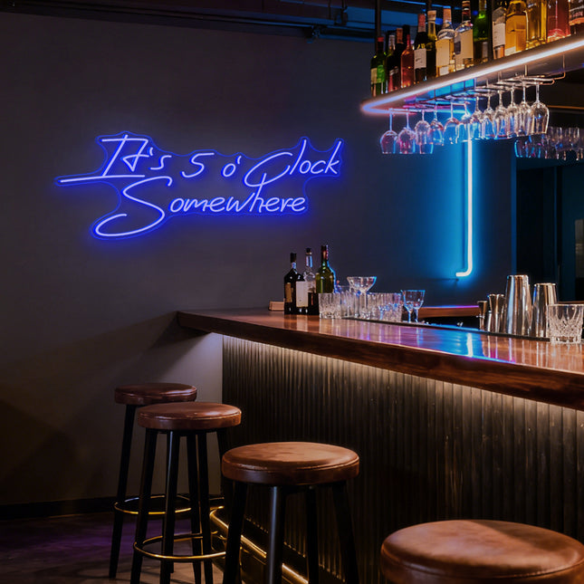 Blue It's 5 O'Clock Somewhere Neon Sign