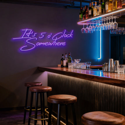 Purple It's 5 O'Clock Somewhere Neon Sign