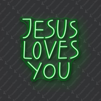 Green Jesus Loves You Neon Sign