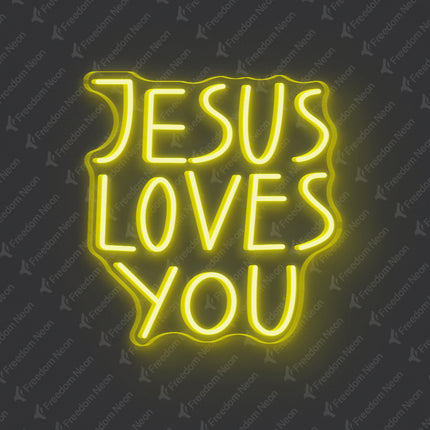 Lemon Yellow Jesus Loves You Neon Sign
