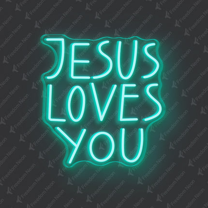 Mint Green Jesus Loves You Neon Sign