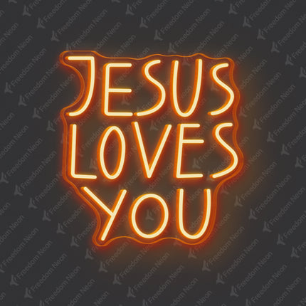 Orange Jesus Loves You Neon Sign