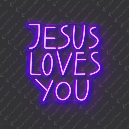 Purple Jesus Loves You Neon Sign