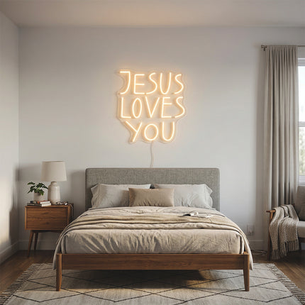 Warm White Jesus Loves You Neon Sign