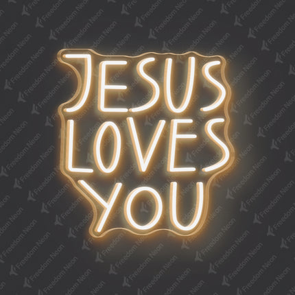 Warm White Jesus Loves You Neon Sign