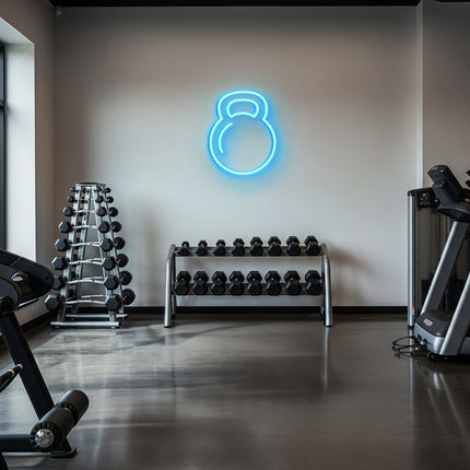 Ice Blue Kettlebell Neon Sign