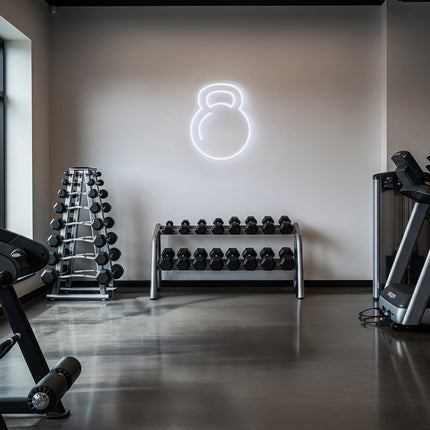 White Kettlebell Neon Sign