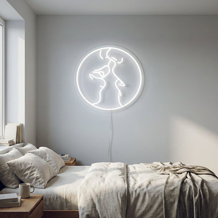 White Kissing Couple Neon Sign