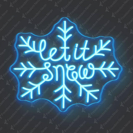 Ice Blue Let It Snow with Snowflake Neon Sign