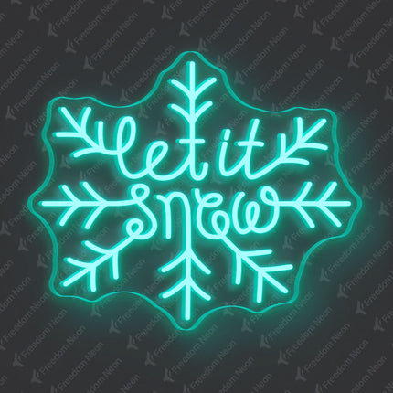Mint Green Let It Snow with Snowflake Neon Sign
