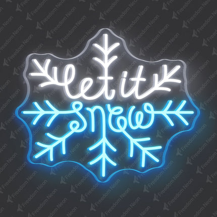 White  & Ice Blue Let It Snow with Snowflake Neon Sign