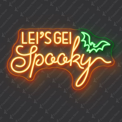 Orange Let's Get Spooky with Bat Neon Sign