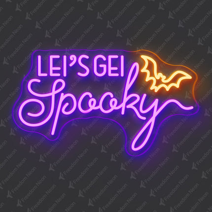 Purple Let's Get Spooky with Bat Neon Sign
