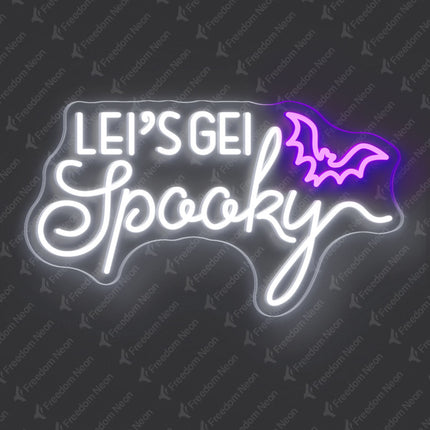 White Let's Get Spooky with Bat Neon Sign