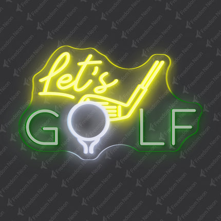 Lemon Yellow & Green Let's Golf Neon Sign