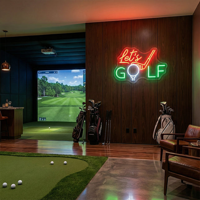 Orange & Green Let's Golf Neon Sign