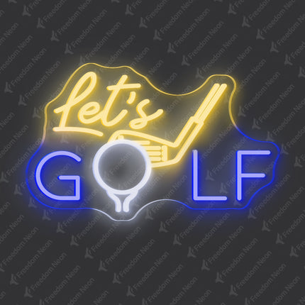 Warm White & Blue Let's Golf Neon Sign