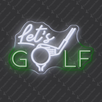 White & Green Let's Golf Neon Sign