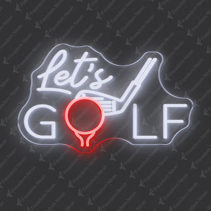 White & Red Let's Golf Neon Sign