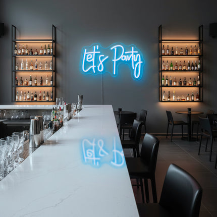 Ice Blue "Let's Party" Neon Sign