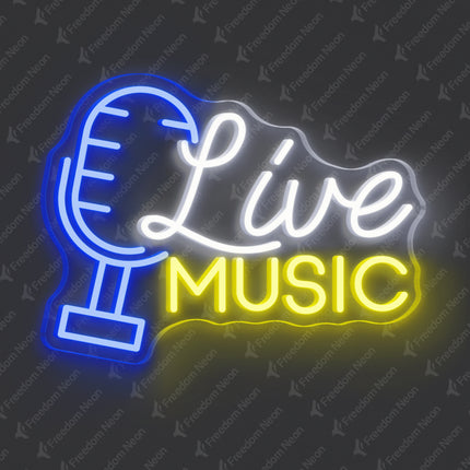 Blue & Lemon Yellow Live Music with Microphone Neon Sign