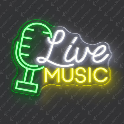 Green & Lemon Yellow Live Music with Microphone Neon Sign