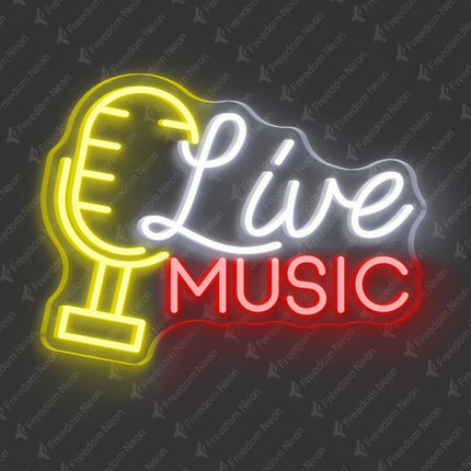 Lemon Yellow & Red Live Music with Microphone Neon Sign