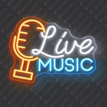 Orange & Ice Blue Live Music with Microphone Neon Sign