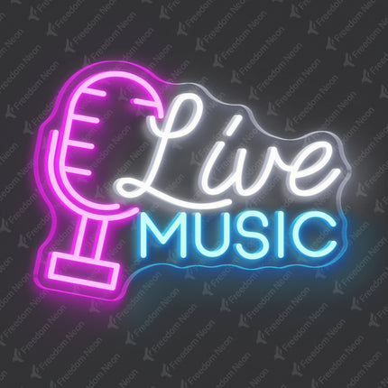 Pink & Ice Blue Live Music with Microphone Neon Sign