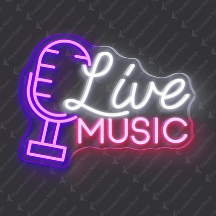 Purple & Light Pink Live Music with Microphone Neon Sign