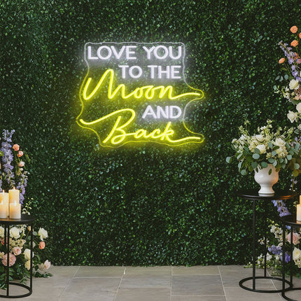 Lemon Yellow & White Love You To the Moon and Back Neon Sign