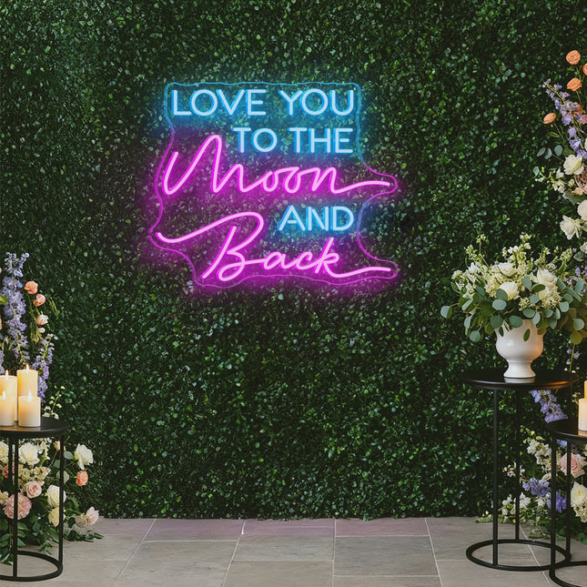 Pink & Ice Blue Love You To the Moon and Back Neon Sig