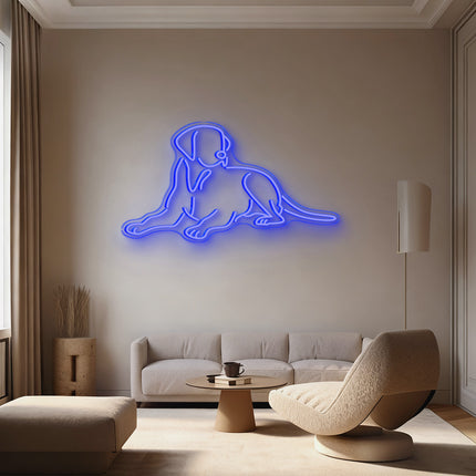 Blue Lying Dog Neon Sign