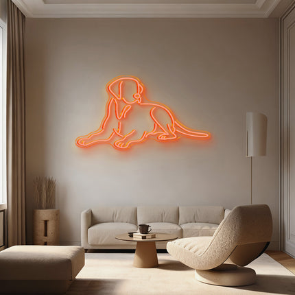 Golden Yellow Lying Dog Neon Sign
