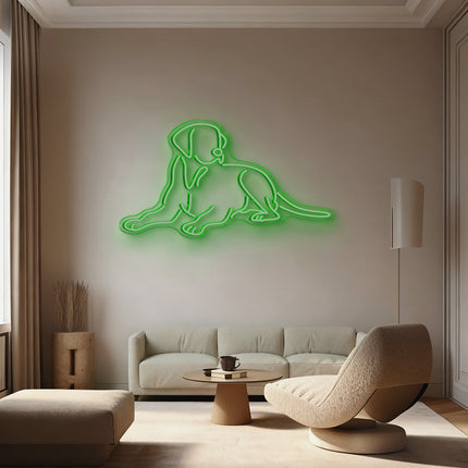 Green Lying Dog Neon Sign